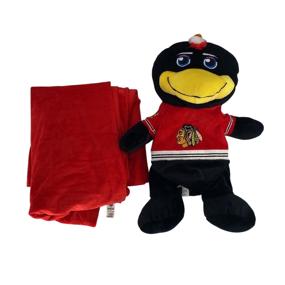 Chicago Blackhawks Tommy Hawk Hide-An-Accessory Blanket Plush Mascot NHL Foco